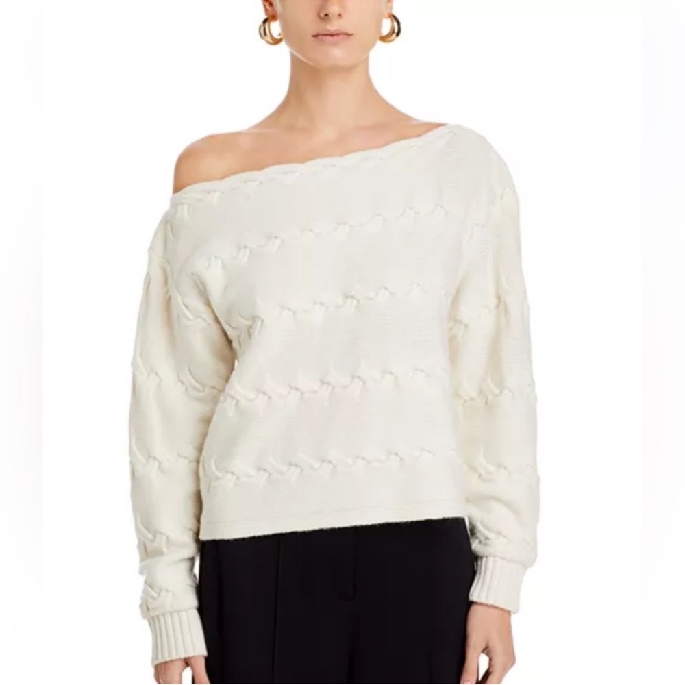 L'Agence Shan Ivory Cabal Knit Off the Shoulder Sweaterl